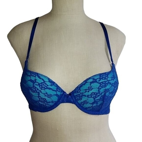 Bra Victoria's Secret Demi Cup Lace Lined Blue WOMEN'S WOMAN'S Size 32 C - Picture 1 of 7